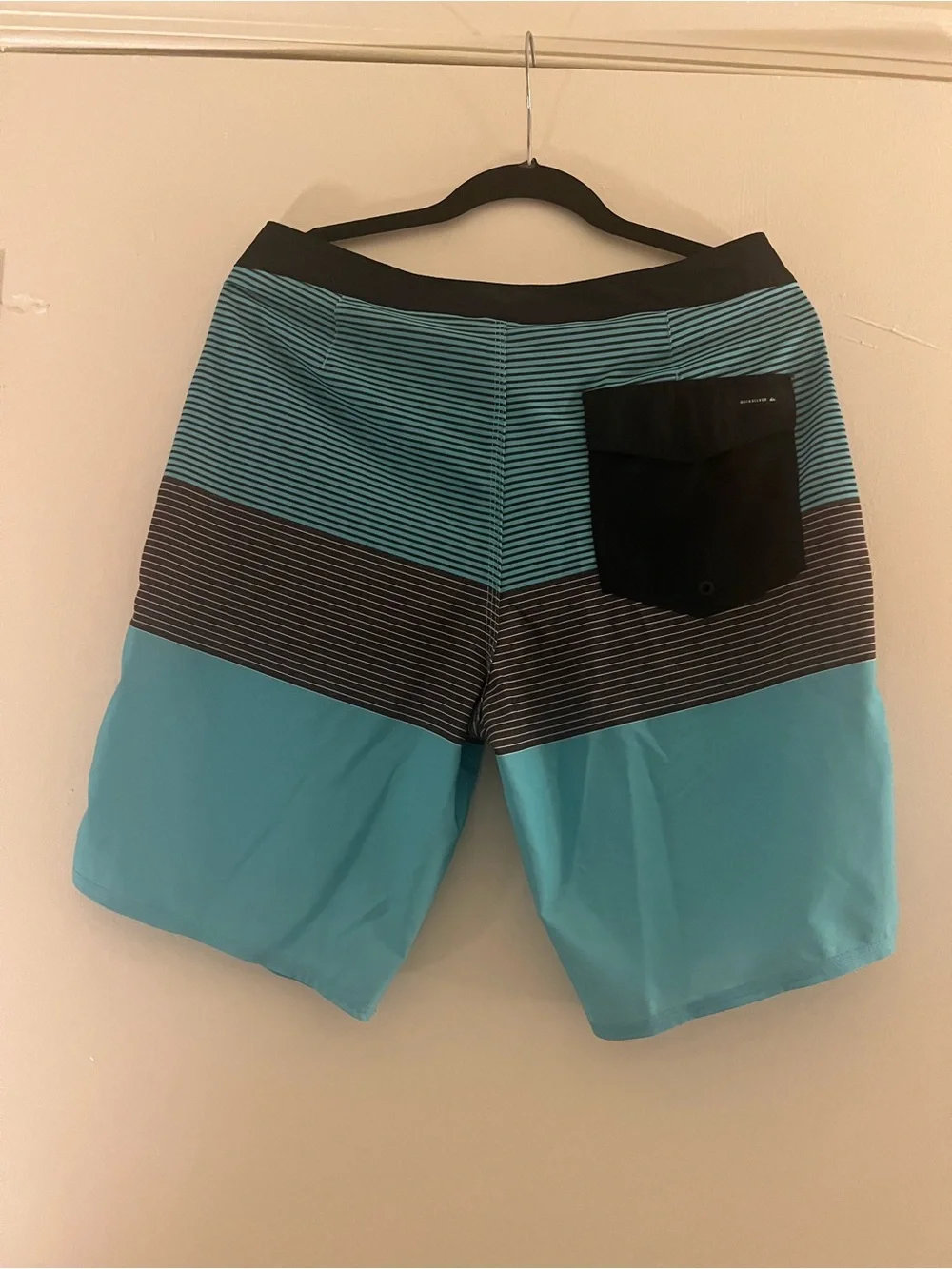 Quiksilver Men's Teal and Black Striped Boardshorts